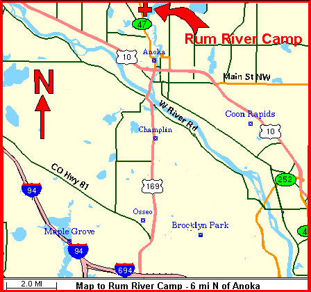 Map to Rum River Scout Camp